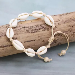 Beach Basics Tan Cord & Cowry Shell Anklet/Bracelet