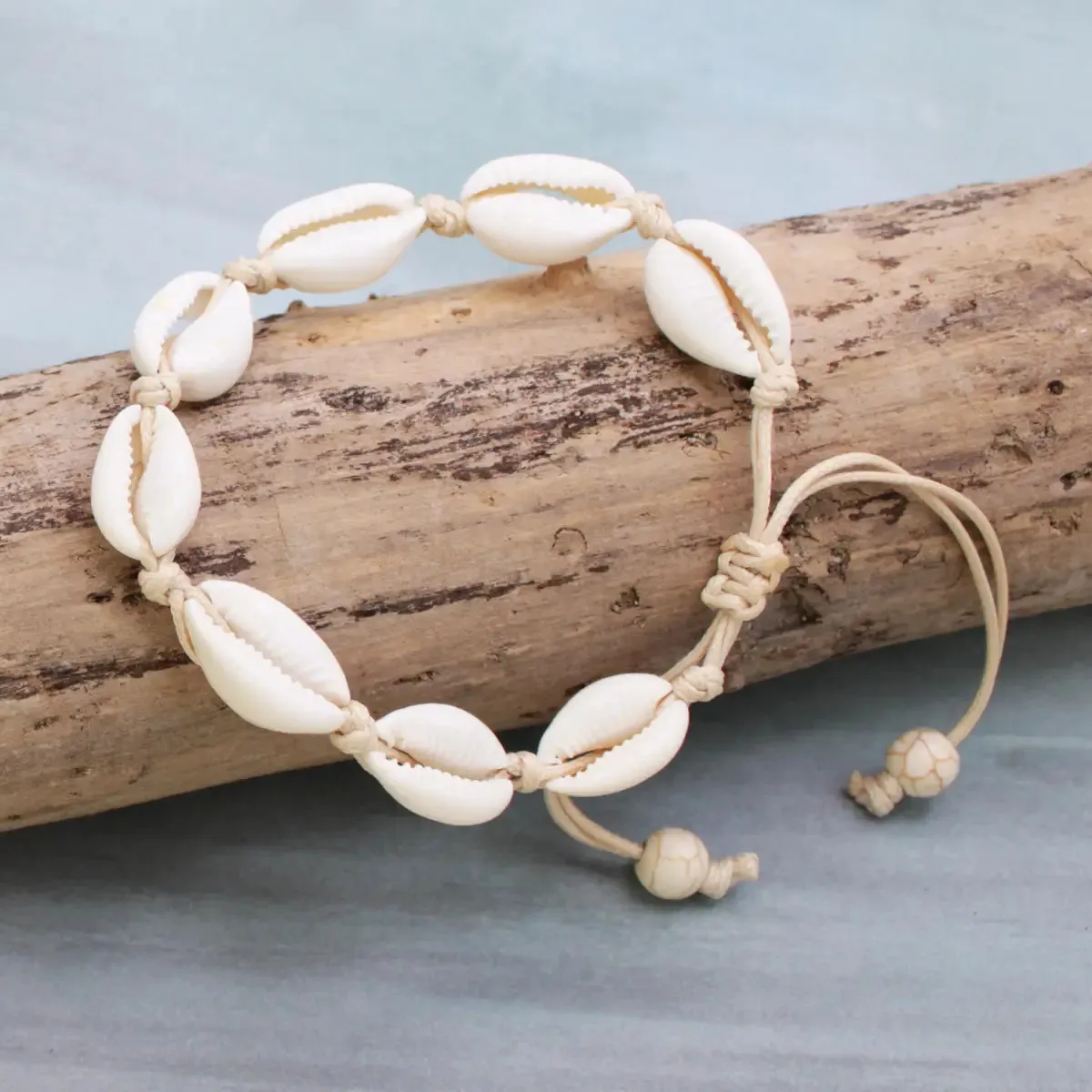 Beach Basics Tan Cord & Cowry Shell Anklet/Bracelet