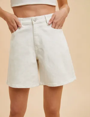 Brielle High Rise White Denim Bermuda Shorts