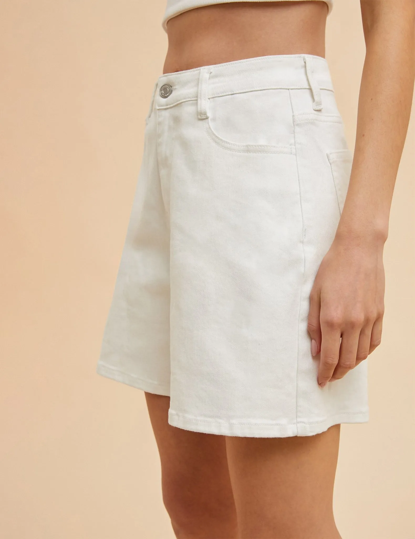 Brielle High Rise White Denim Bermuda Shorts