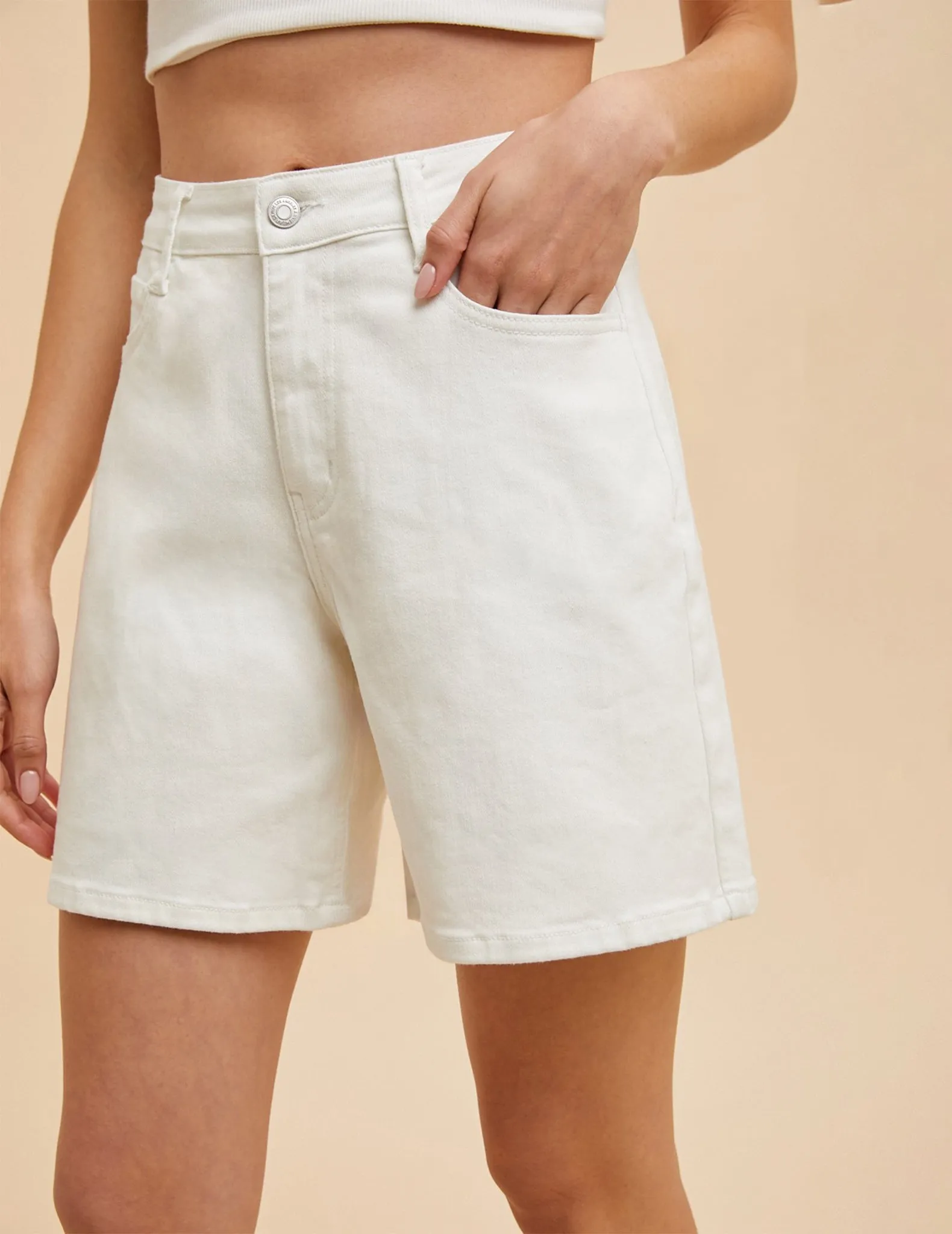 Brielle High Rise White Denim Bermuda Shorts