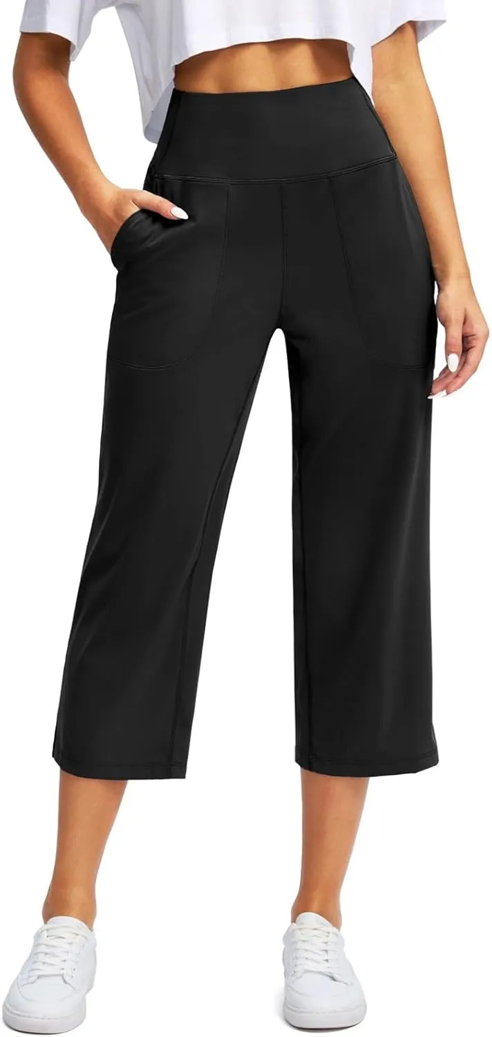 Cargo Pants Women, Casual Capri Pants Wide Leg High Waist with Pockets
