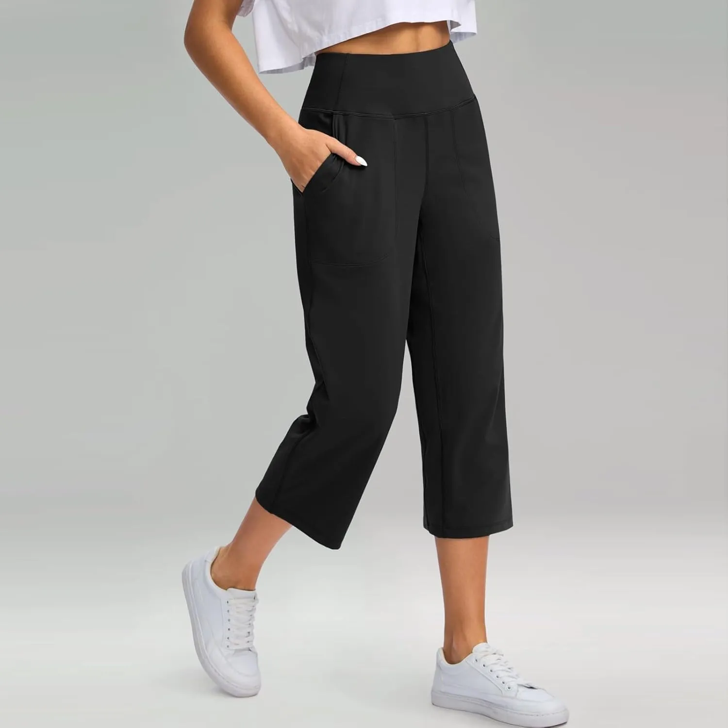 Cargo Pants Women, Casual Capri Pants Wide Leg High Waist with Pockets