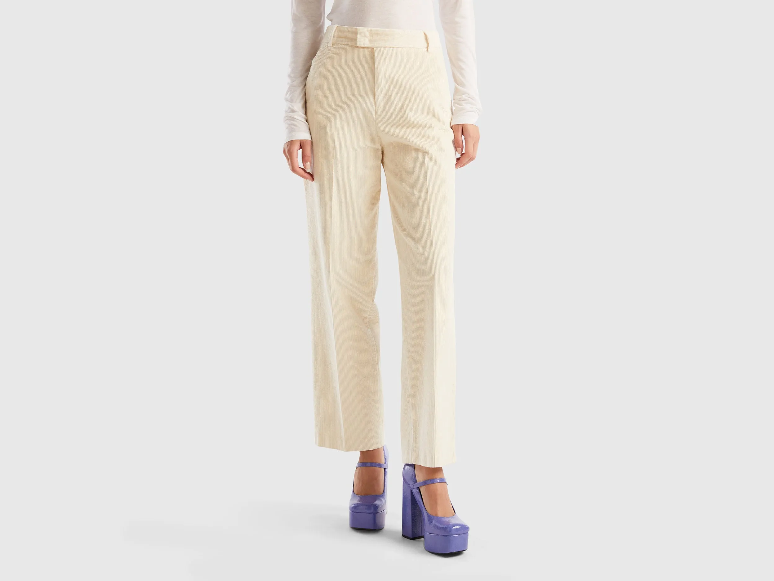 Corduroy Fabric Beige Pants
