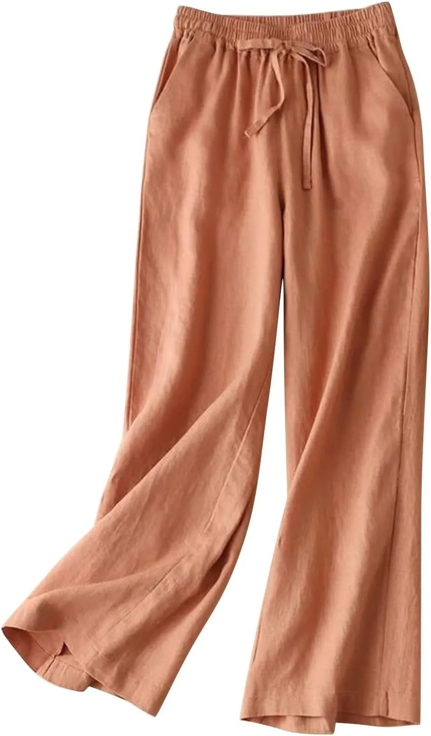 CRNTCEM Loose Fit Beach Pants for Women Stretch Pull On Wide Leg Trousers Lounge Sports Yoga Pants Straight Leg Work Trouser