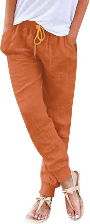 CRNTCEM Womens Straight Leg Beach Pants Slim Fit Travel Running Anckle Pant Workout Sweatpants Casual Cotton Linen Pants