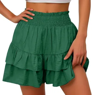 High Waisted Ruffle Shorts for Women Pleated Hem Casual Athletic Culottes Bermuda Shorts 2024 Summer Trendy Clothes