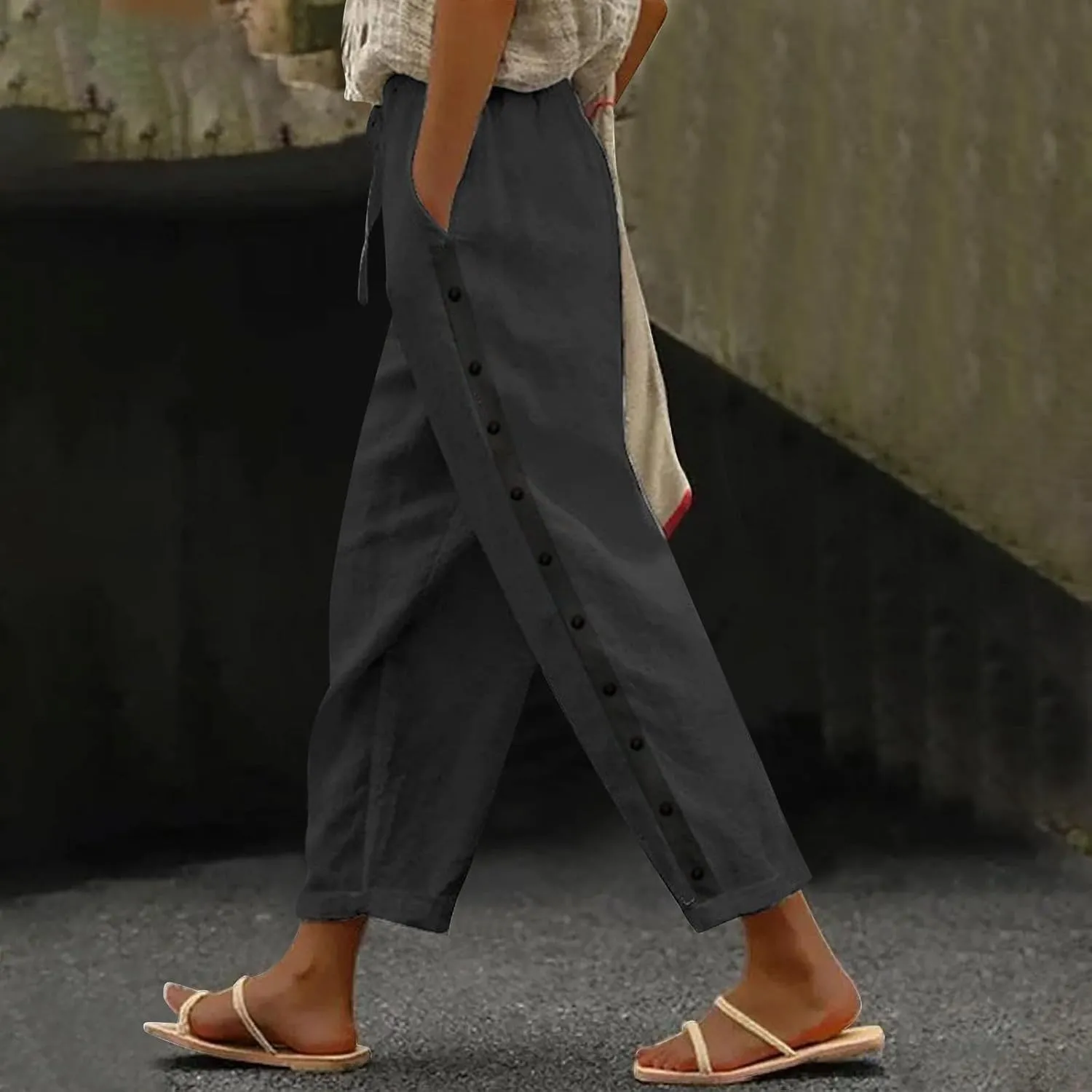 Linen Pants Wide Leg Dress Pants High Waisted Yoga Pants Women's Summer Linen Pants Casual Palazzo Pants Trousers