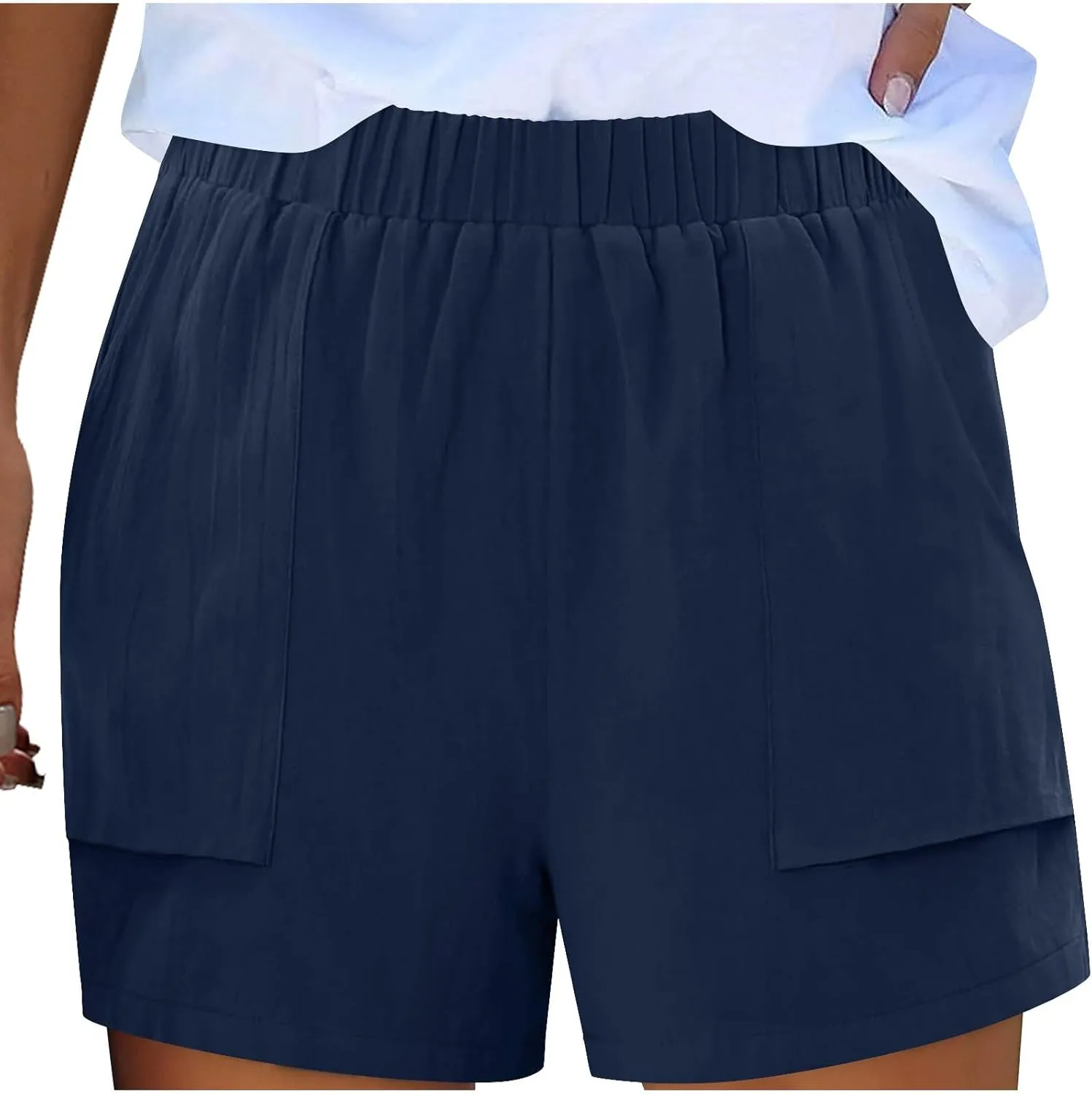 Linen Shorts for Women Summer Casual High Waisted Trousers Lightweight Drawstring Beach Loose Shorts with Pockets