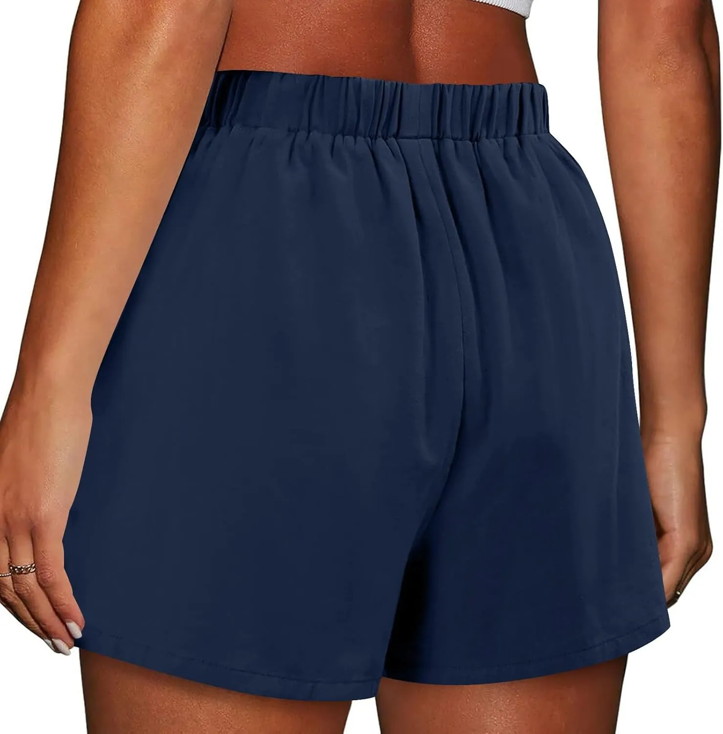 Linen Shorts for Women Summer Casual High Waisted Trousers Lightweight Drawstring Beach Loose Shorts with Pockets