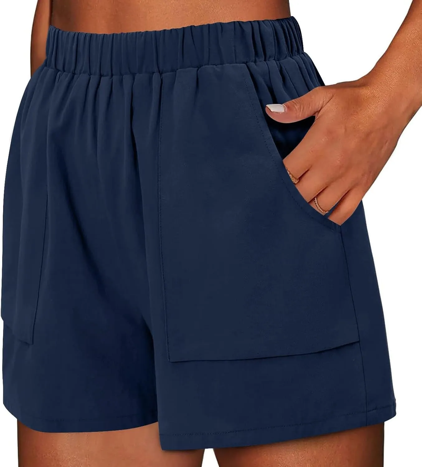 Linen Shorts for Women Summer Casual High Waisted Trousers Lightweight Drawstring Beach Loose Shorts with Pockets