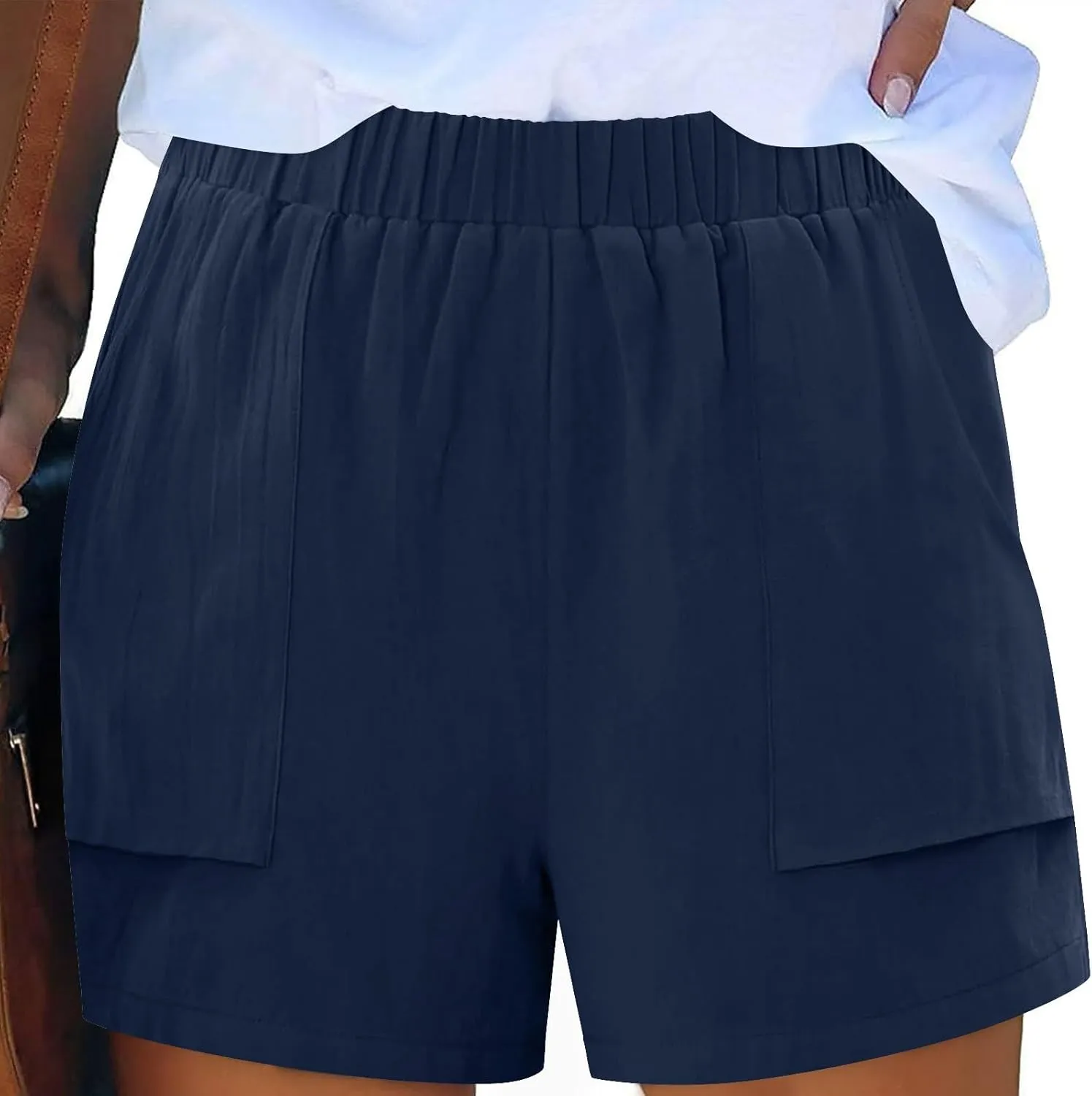Linen Shorts for Women Summer Casual High Waisted Trousers Lightweight Drawstring Beach Loose Shorts with Pockets