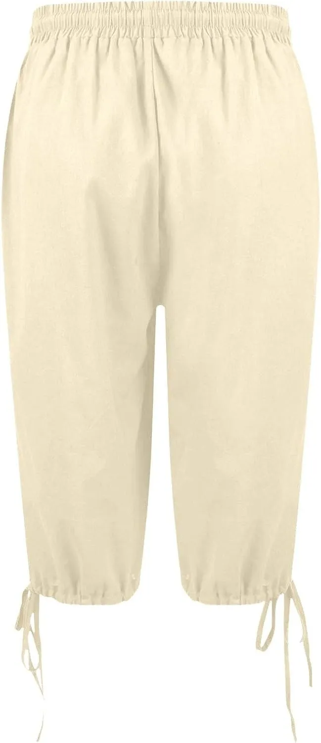 Linen Trousers for Women Solid Color Casual Side Lace Summer Drawstring Pants with Pocket for Beach Vacations