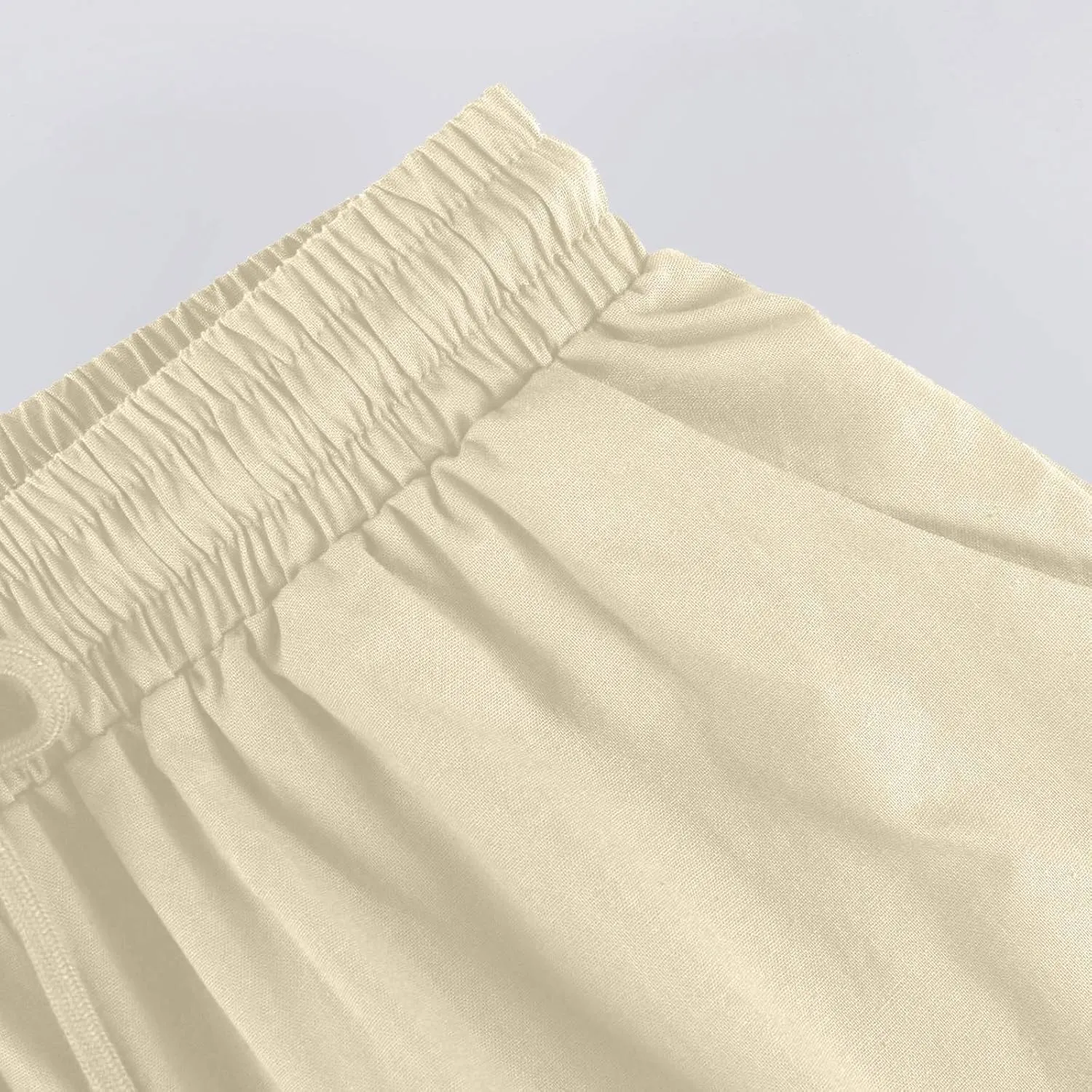 Linen Trousers for Women Solid Color Casual Side Lace Summer Drawstring Pants with Pocket for Beach Vacations