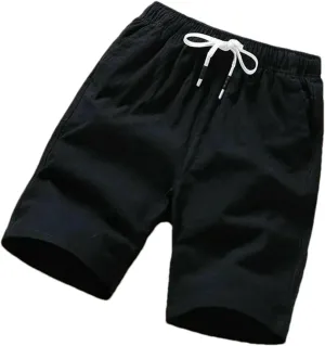 Men Shorts Slim Fit Summer Cotton Linen Knee Length Breathable Male Clothing Straight Shorts