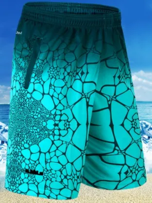 Mens Board Shorts  Black and Green Pebble print