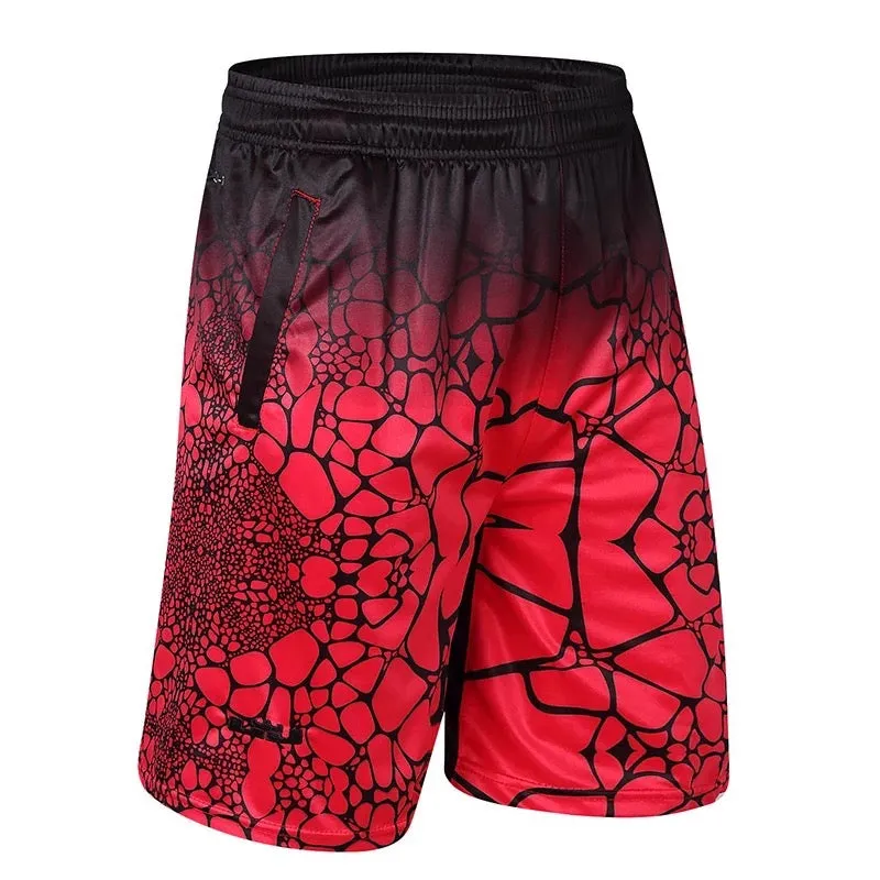 Mens Board Shorts  Black and Red Pebble Print