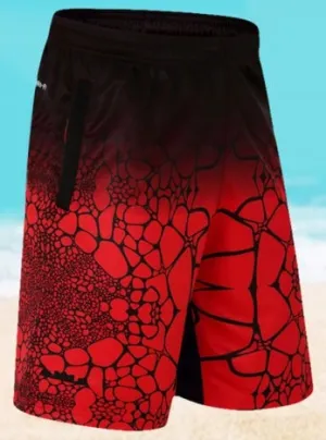 Mens Board Shorts  Black and Red Pebble Print