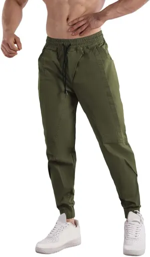 Mens Casual Cargo Pants Casual Elastic Waist Drawstring Trousers Slim Fit Cinch Bottom Tapered Sweatpants for Men