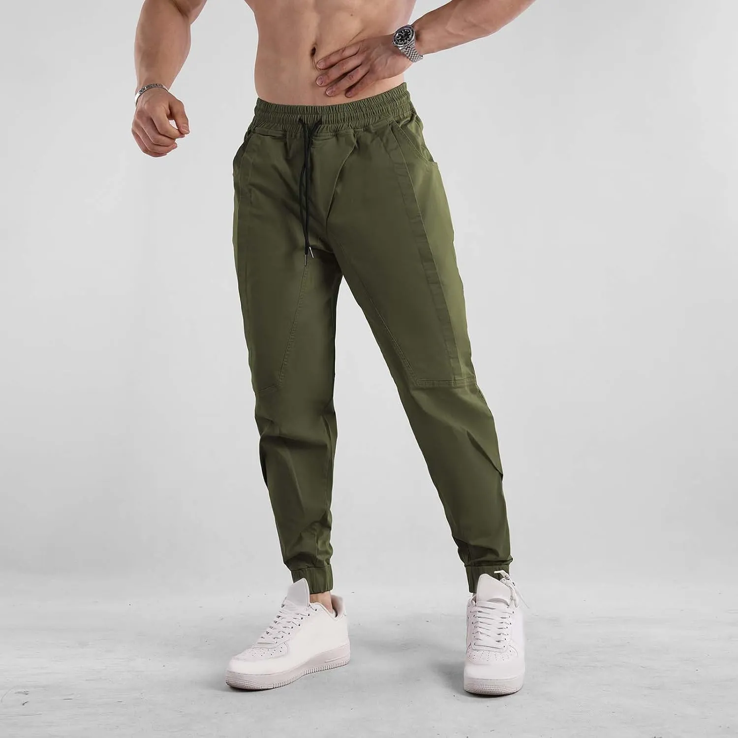 Mens Casual Cargo Pants Casual Elastic Waist Drawstring Trousers Slim Fit Cinch Bottom Tapered Sweatpants for Men