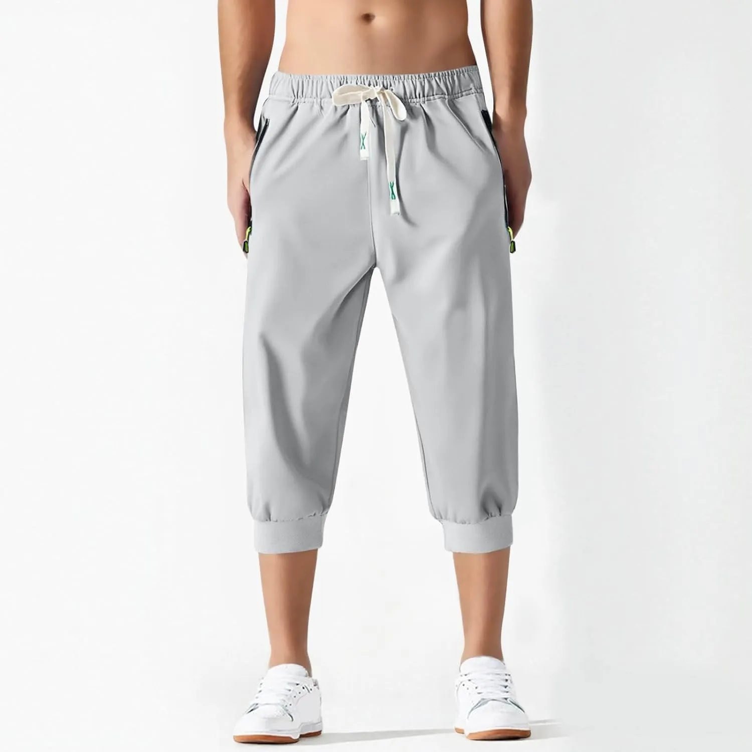 Mens Causal Shorts Slim Fit Elastic Waist Stretch Summer Athletic Shorts Lightweight Drawstring Athletic Hiking Capri Pants