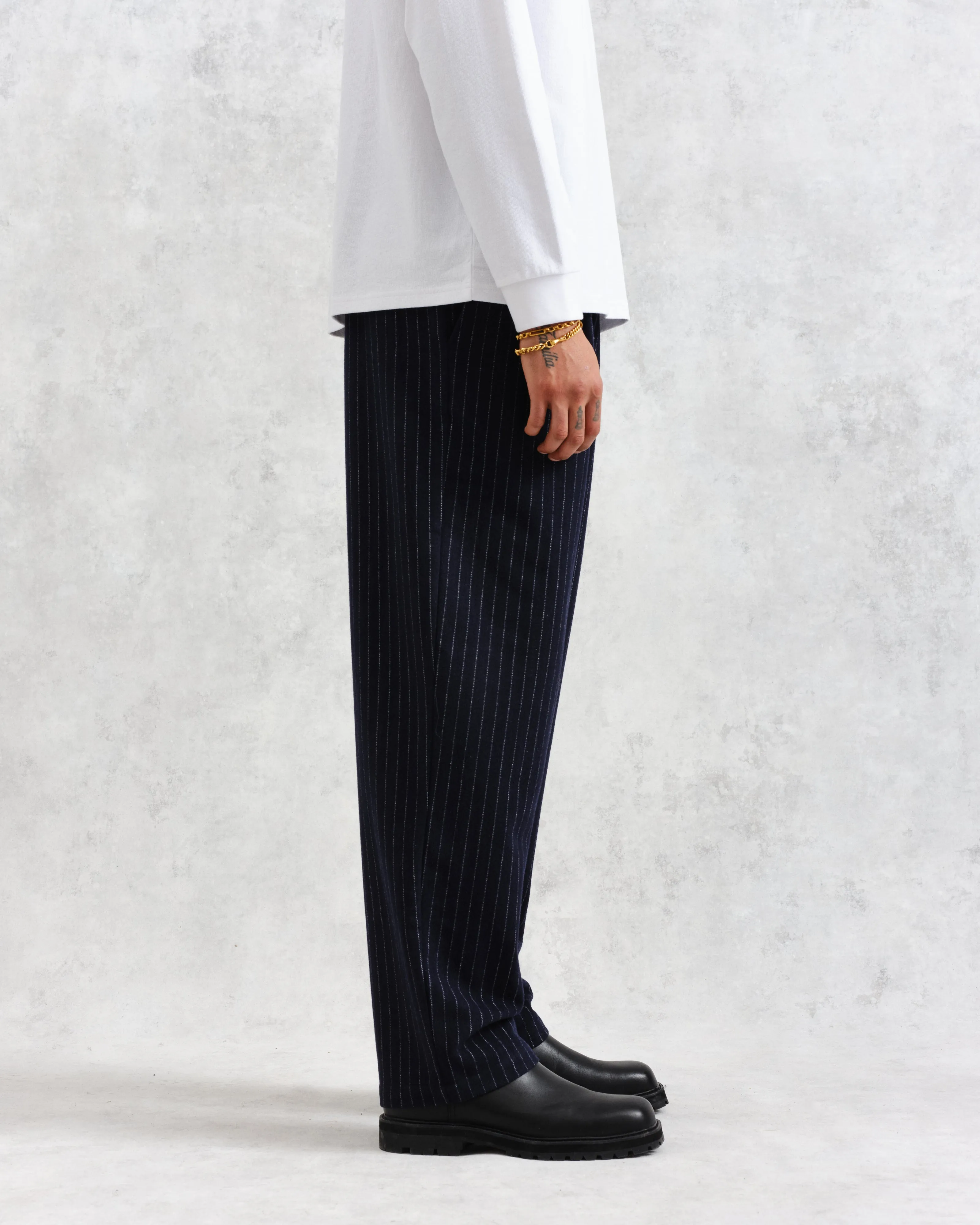 Modestique london| Navy Pinstripe Wool Trousers