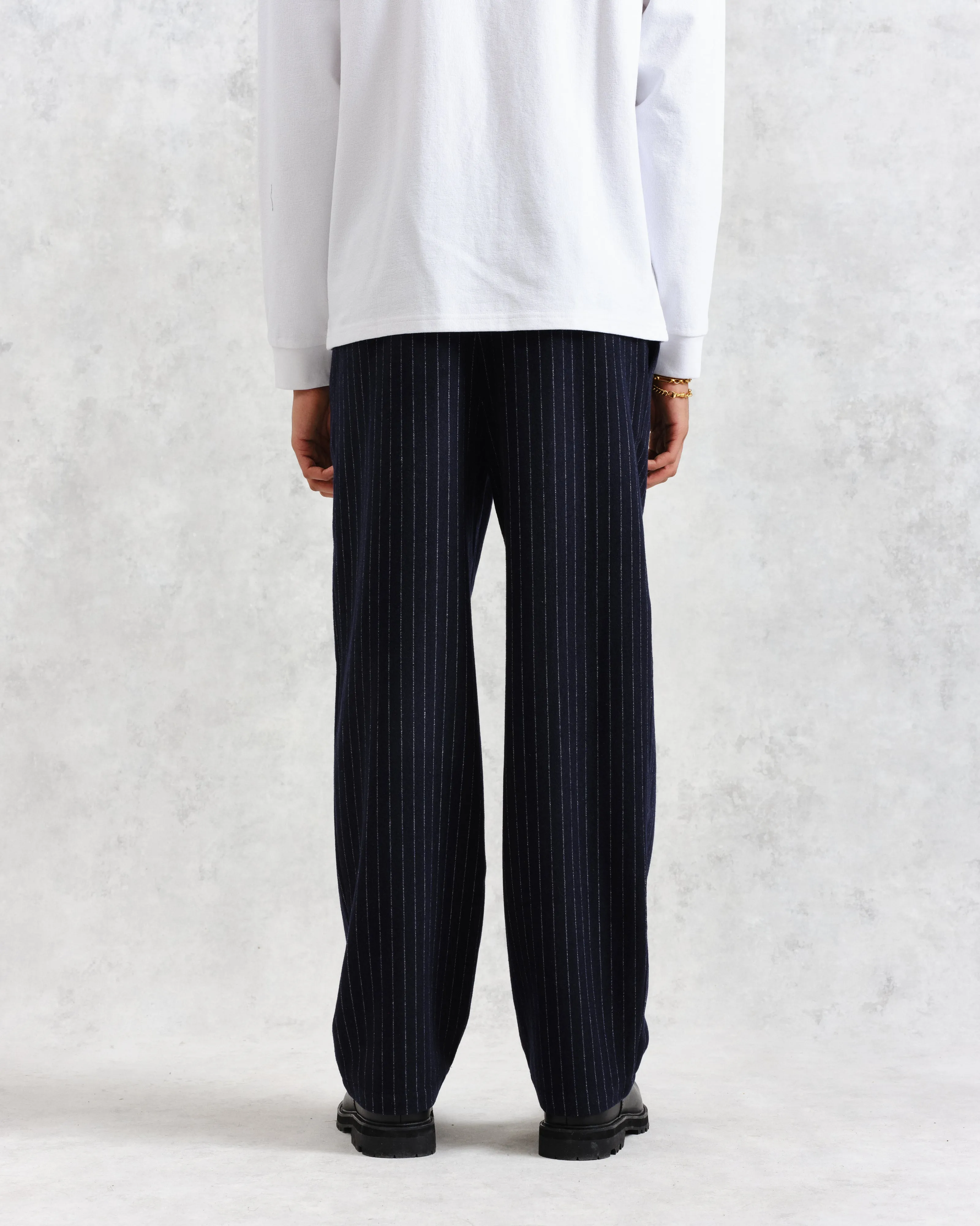 Modestique london| Navy Pinstripe Wool Trousers