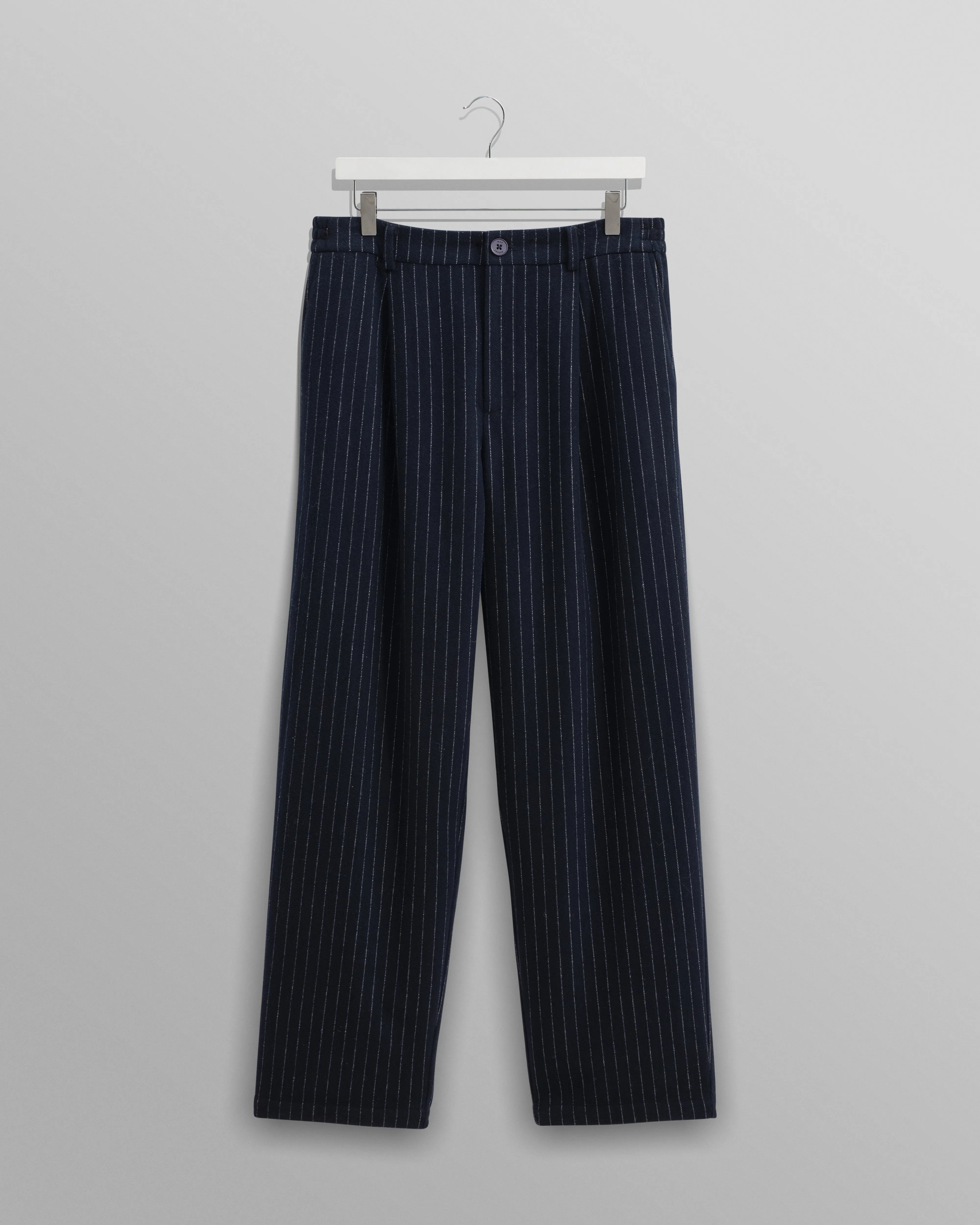 Modestique london| Navy Pinstripe Wool Trousers