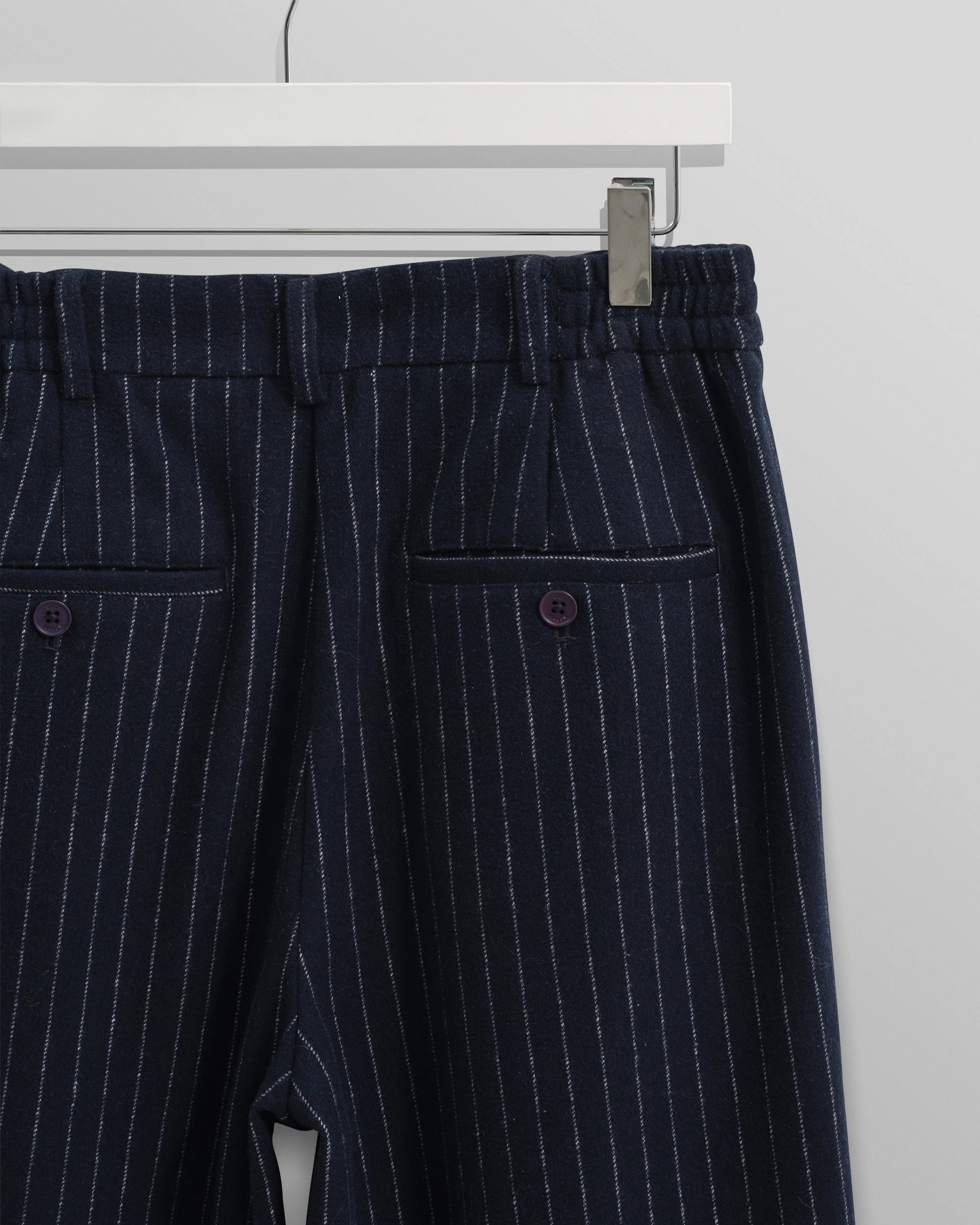 Modestique london| Navy Pinstripe Wool Trousers
