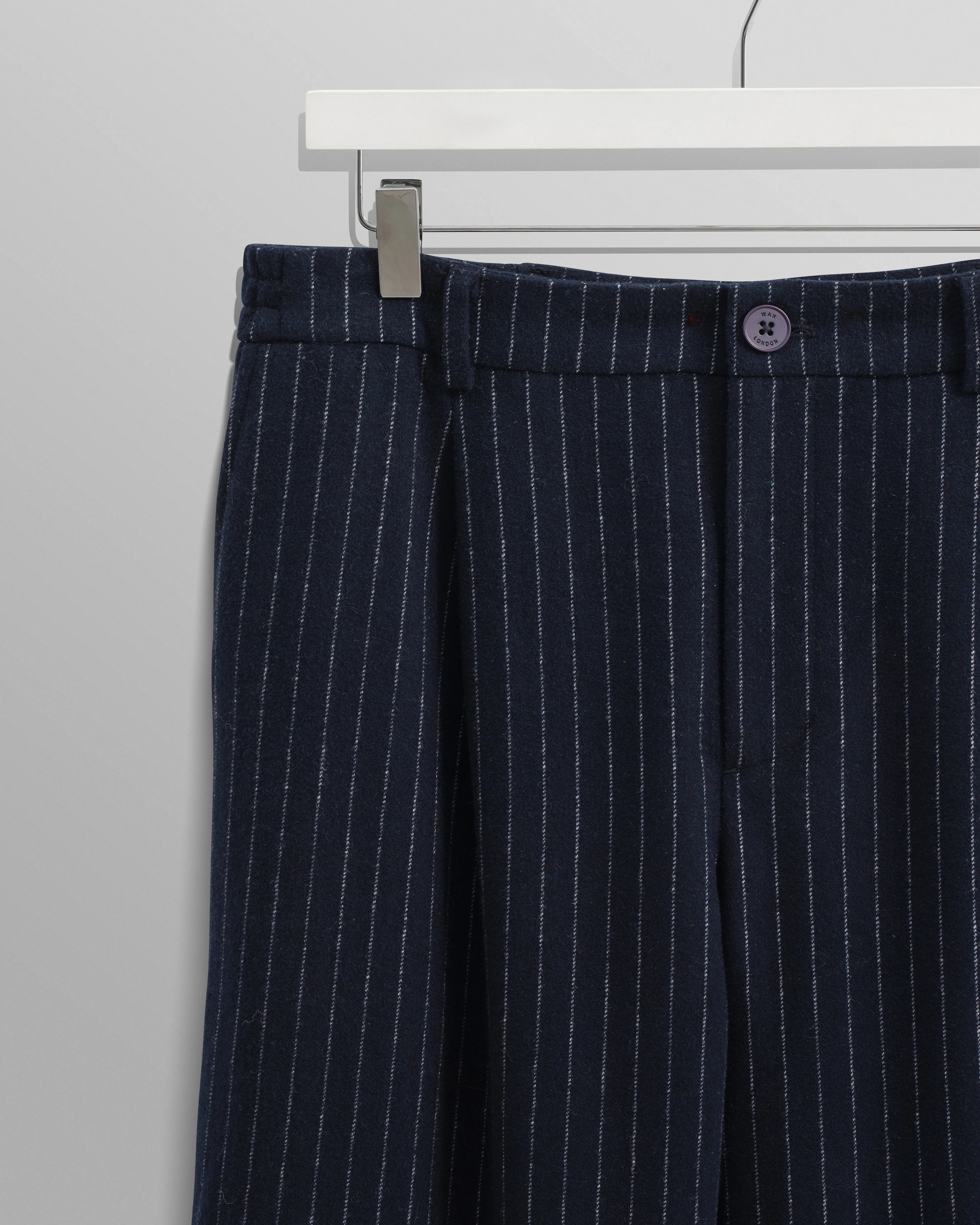 Modestique london| Navy Pinstripe Wool Trousers