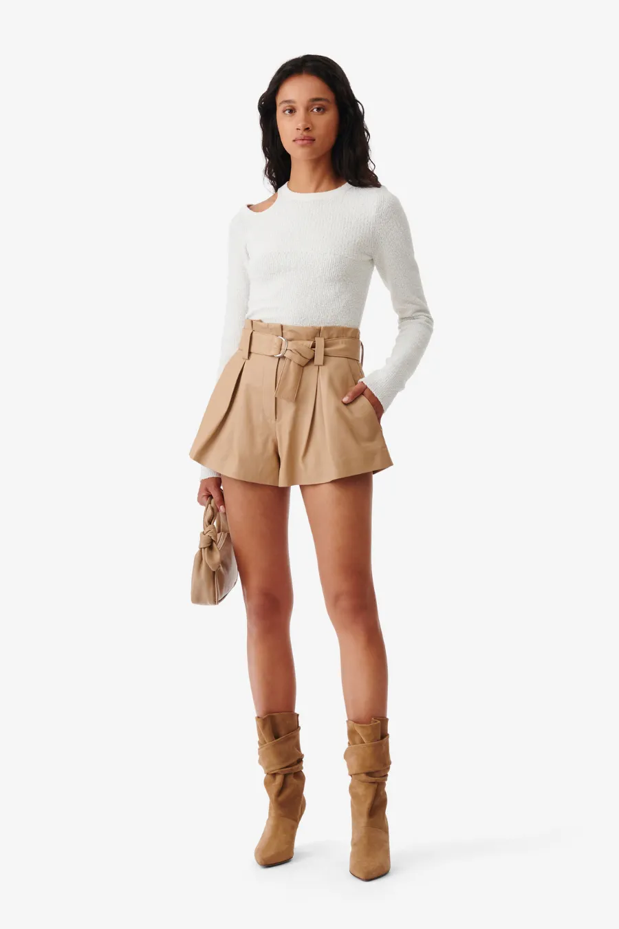 Morin Leather Shorts Light Beige