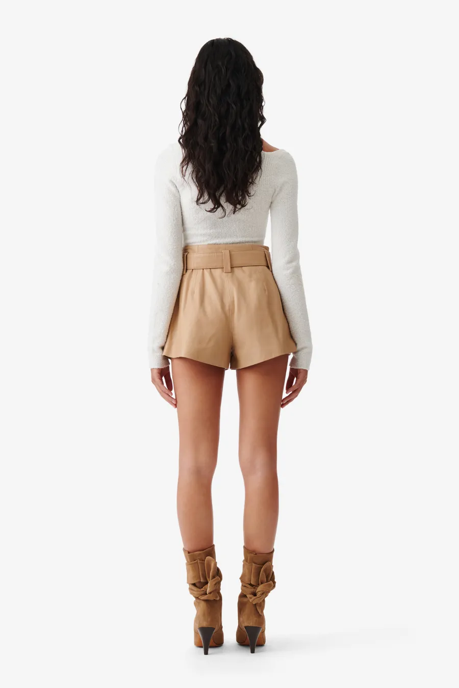 Morin Leather Shorts Light Beige