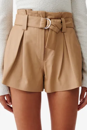 Morin Leather Shorts Light Beige