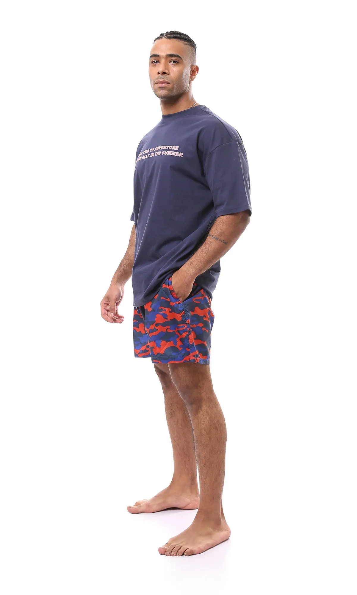 O167851 Blue & Red Camouflage Summer Swim Shorts