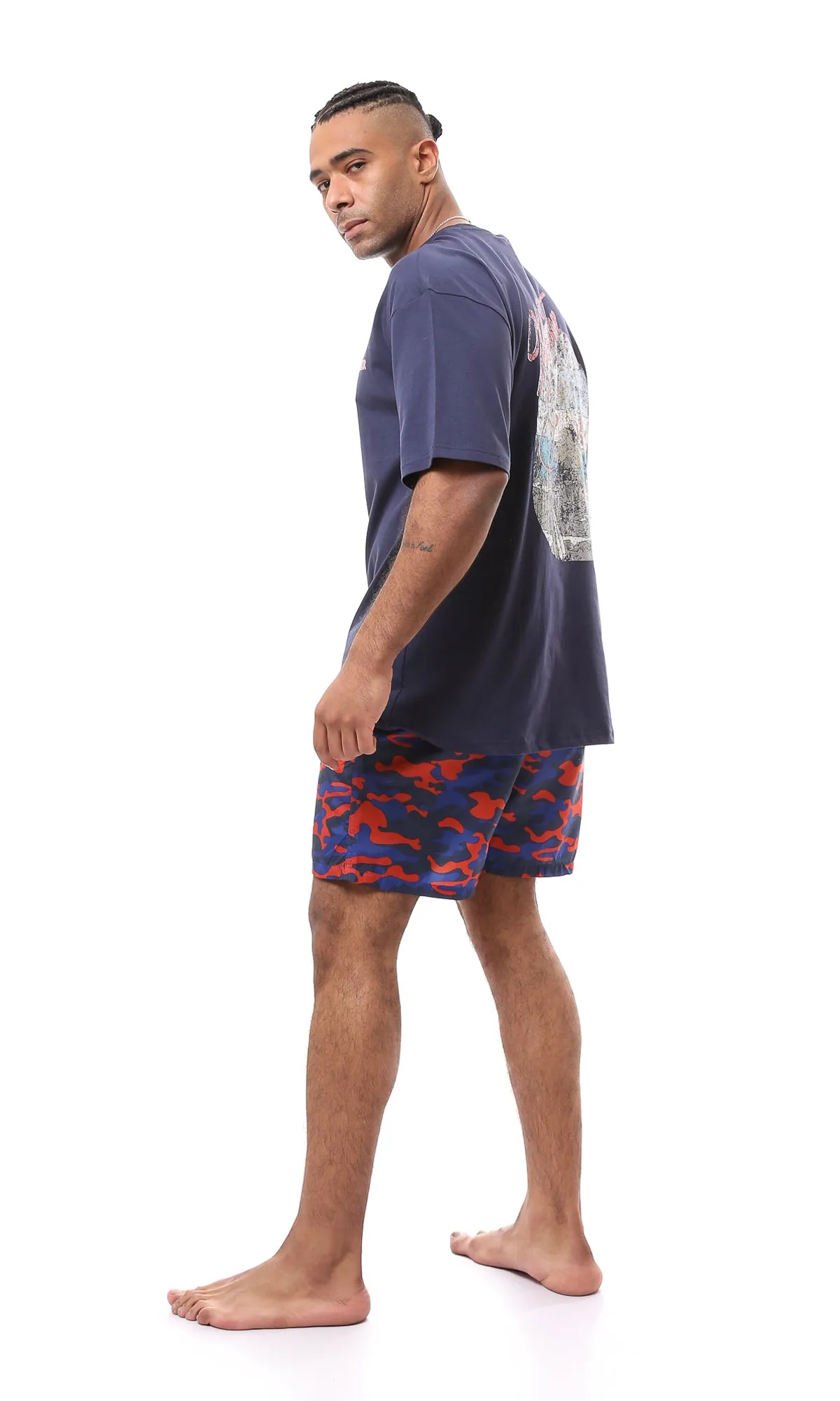 O167851 Blue & Red Camouflage Summer Swim Shorts