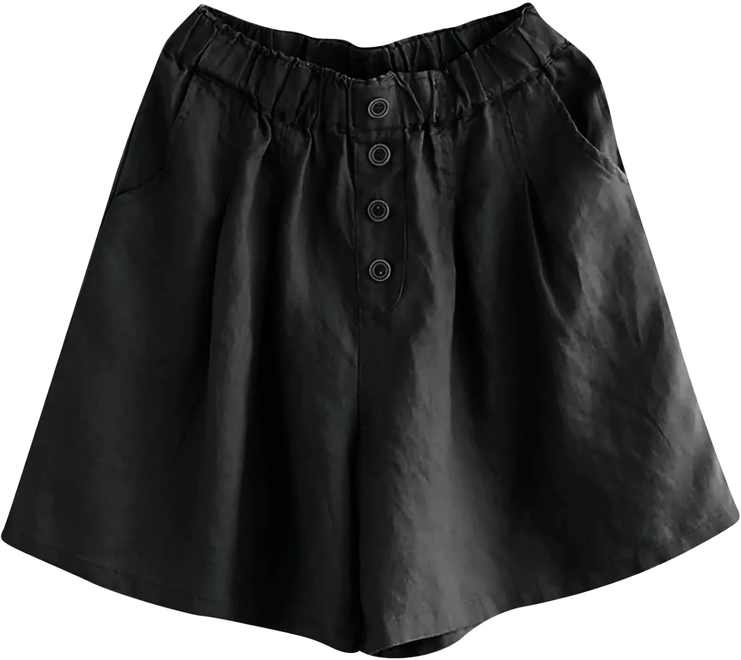 Summer Casual Linen Shorts for Women Wide Leg Lightweight Elastic Waist High Waisted Beach Shorts with Pockets