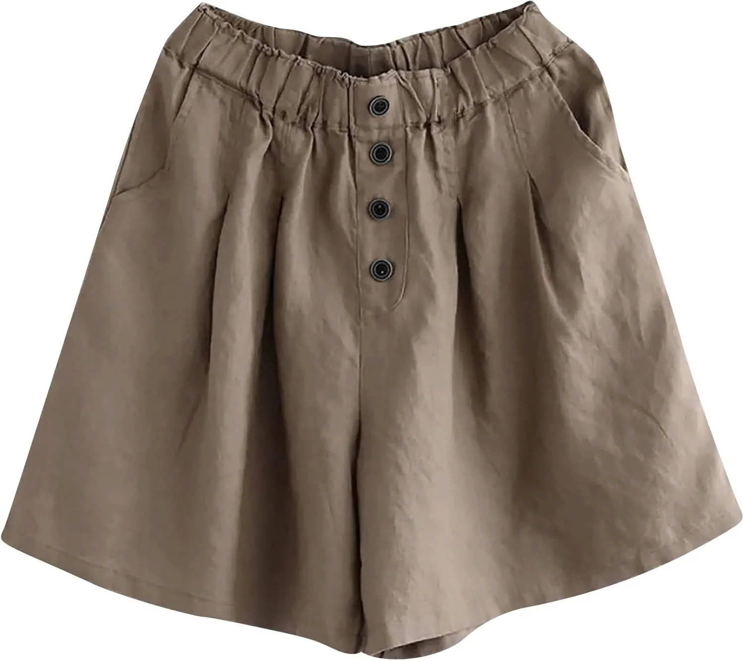 Summer Casual Linen Shorts for Women Wide Leg Lightweight Elastic Waist High Waisted Beach Shorts with Pockets