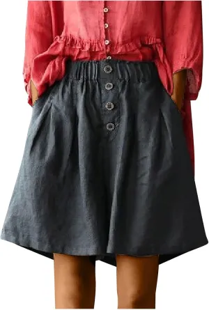 Summer Casual Linen Shorts for Women Wide Leg Lightweight Elastic Waist High Waisted Beach Shorts with Pockets