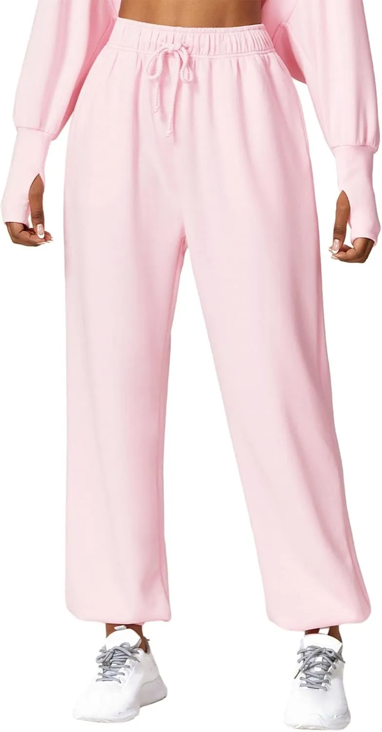 Sunwittafy Women's High Waist Sweatpants Lined Fleece Joggers with Pockets Lounge Athletic Workout Sweat Pants Trousers