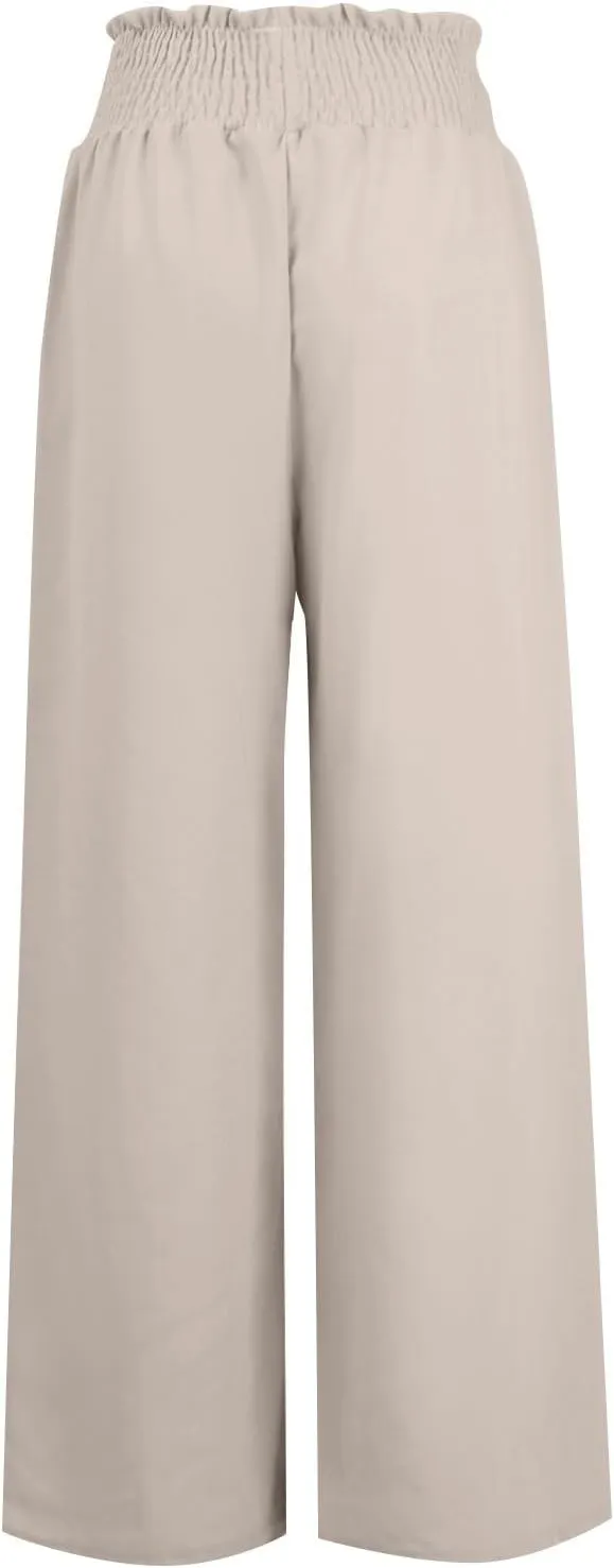 Womens Flowy Linen Pant with Pockets Wide Leg Palazzo Elastic Waist Pants Casual Dressy Summer Trousers