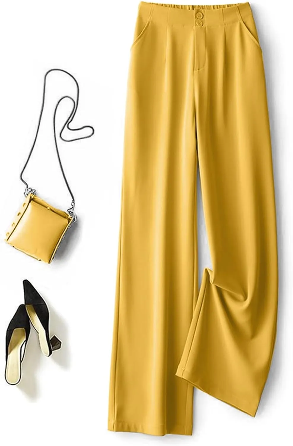 Women's Wide Leg Pants High Elastic Waist Flowy Business Work Trousers Casual Comfy Office Dress Pants with Pockets