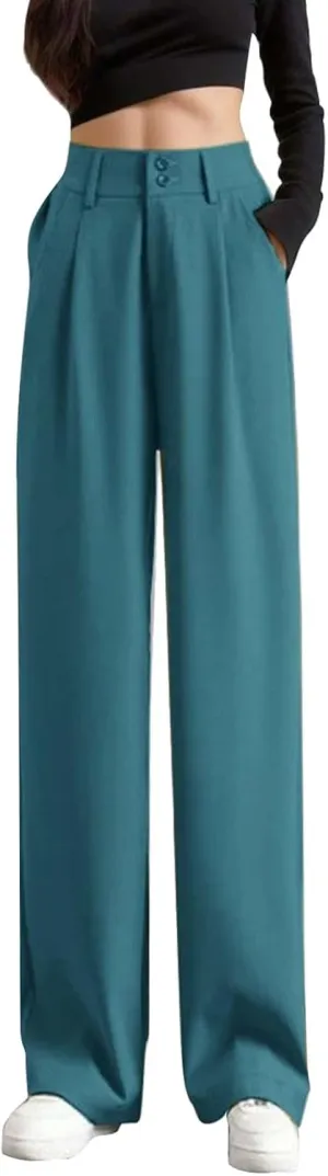 Women's Wide Leg Pants High Elastic Waist Flowy Business Work Trousers Casual Comfy Office Dress Pants with Pockets