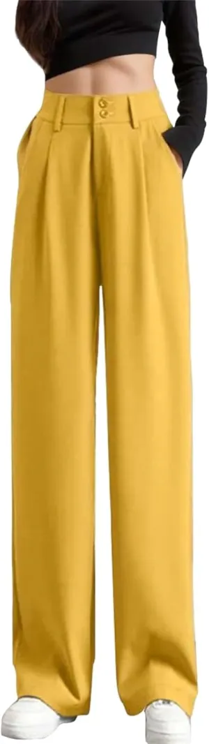 Women's Wide Leg Pants High Elastic Waist Flowy Business Work Trousers Casual Comfy Office Dress Pants with Pockets