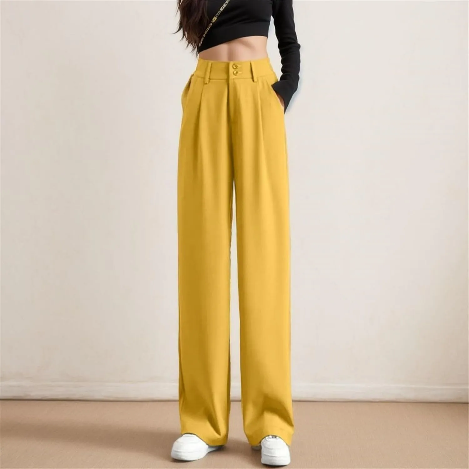 Women's Wide Leg Pants High Elastic Waist Flowy Business Work Trousers Casual Comfy Office Dress Pants with Pockets