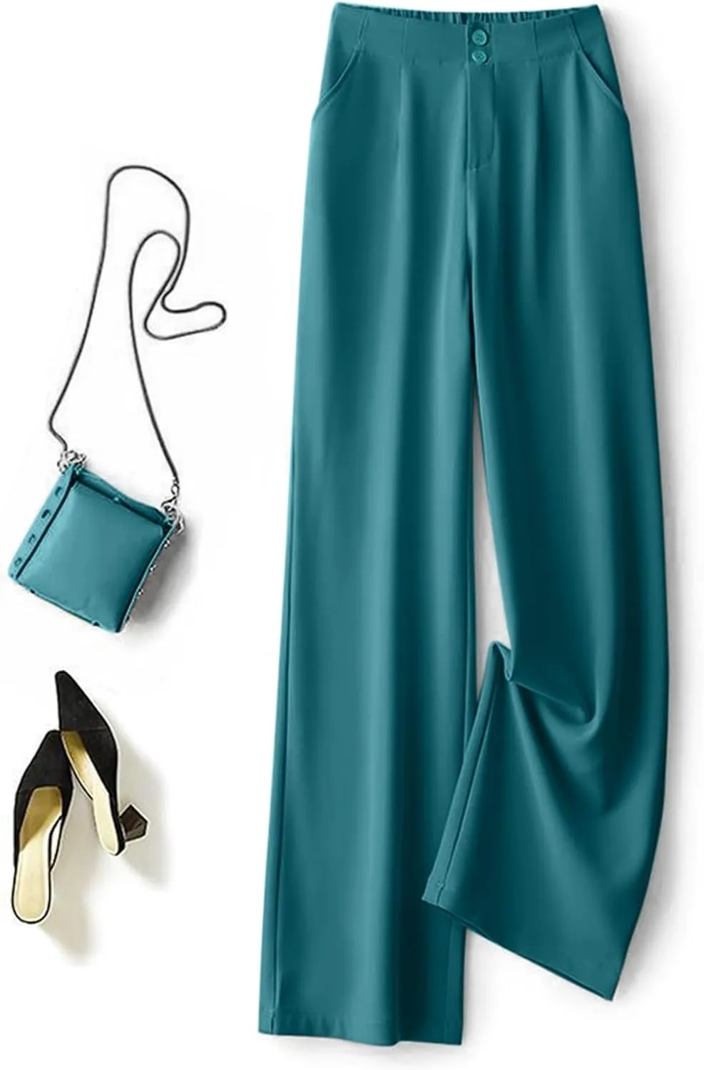 Women's Wide Leg Pants High Elastic Waist Flowy Business Work Trousers Casual Comfy Office Dress Pants with Pockets