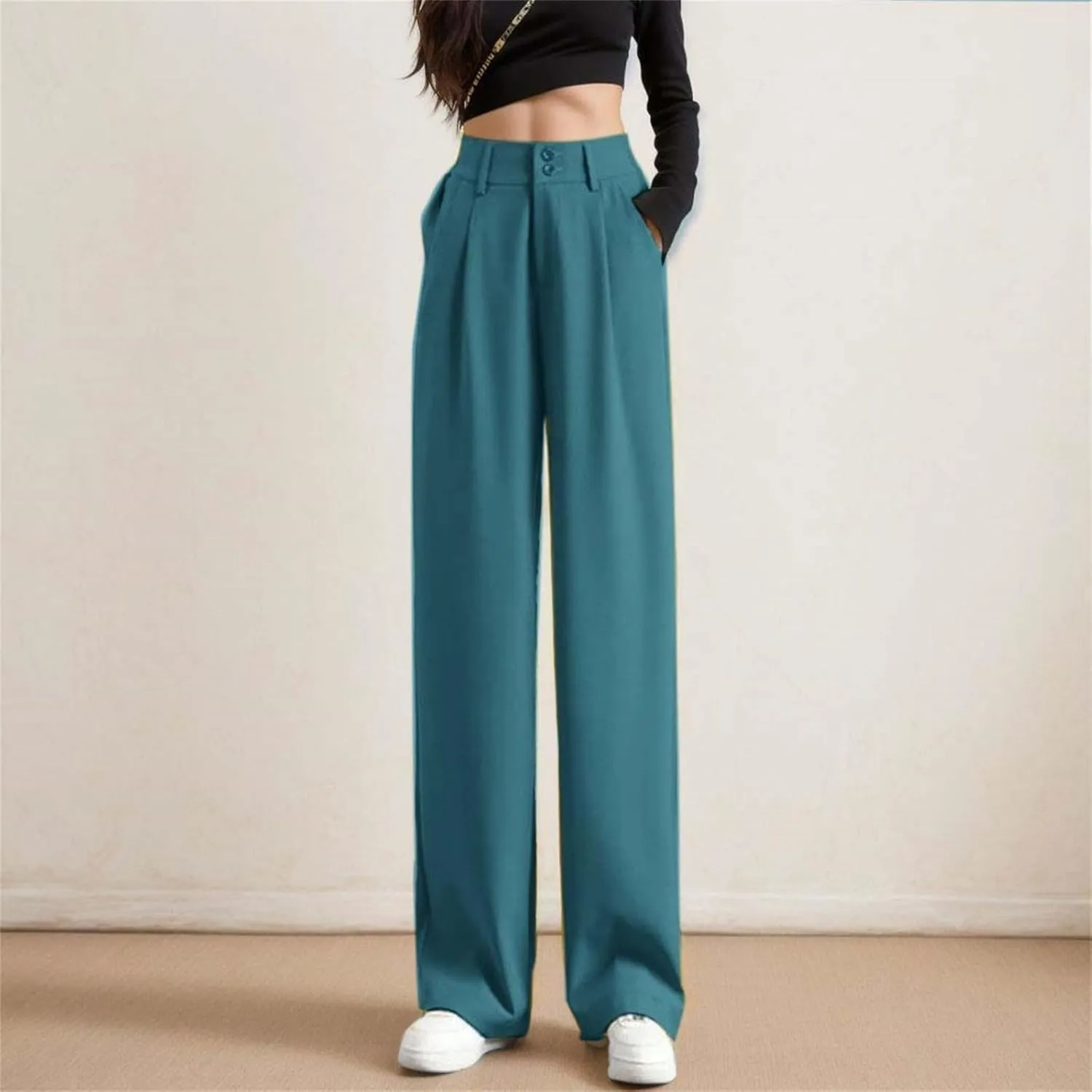 Women's Wide Leg Pants High Elastic Waist Flowy Business Work Trousers Casual Comfy Office Dress Pants with Pockets