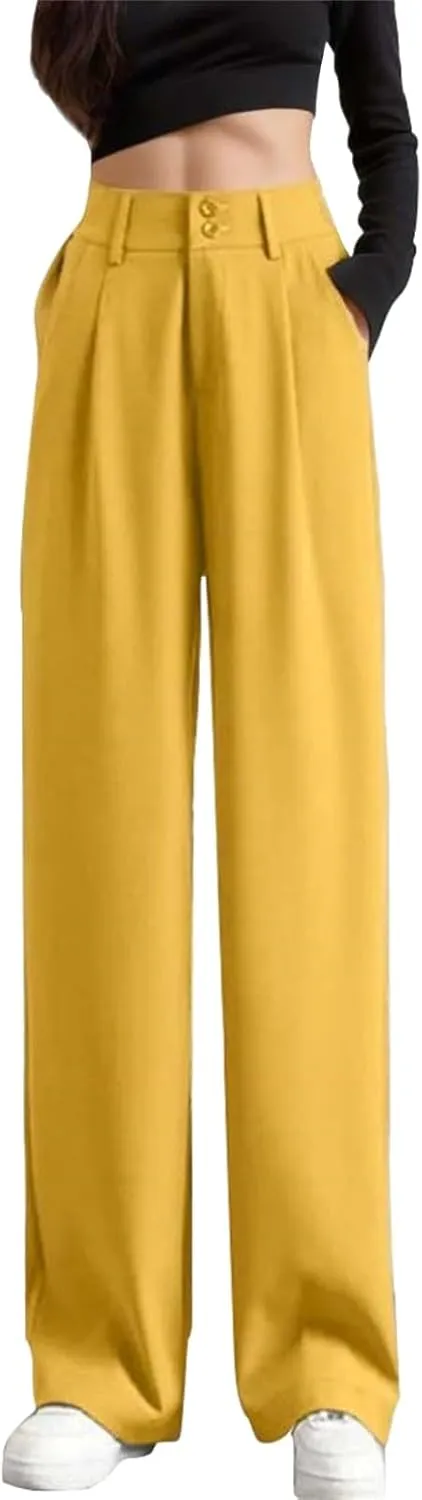 Women's Wide Leg Pants High Elastic Waist Flowy Business Work Trousers Casual Comfy Office Dress Pants with Pockets